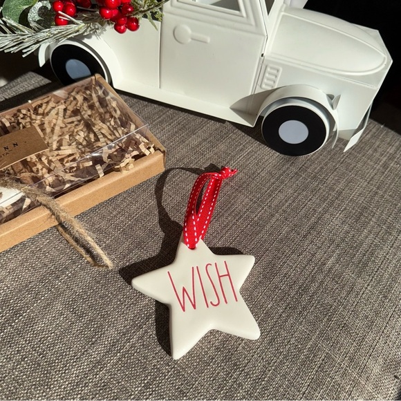 NEW 3 Pc SET Rae Dunn Adorable Ceramic Ornaments - LOVE, JOY, WISH w/red ribbon - Picture 6 of 10